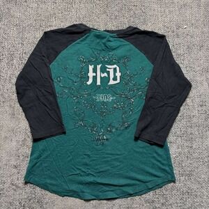 Harley Davidson Raglan Tee Womens Medium Teal Black 3/4 Sleeve‎ Biker Graphic
